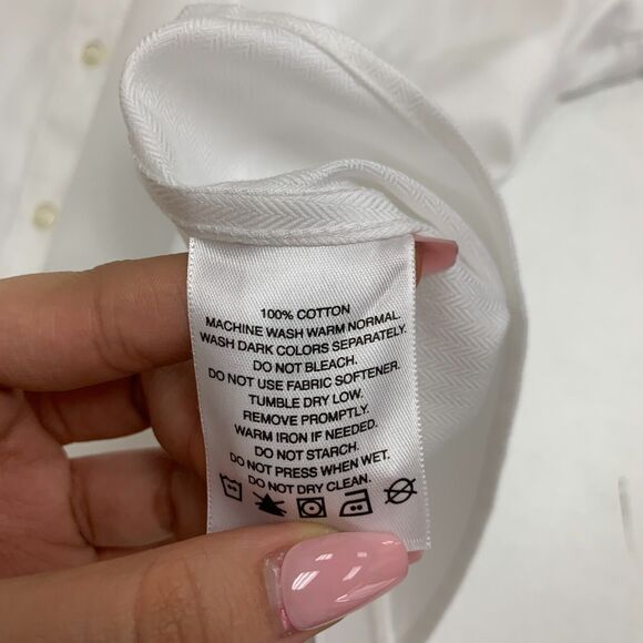 American Airlines Lands End Button Shirt Plus 18W White Herringbone Short Sleeve - Picture 9 of 12